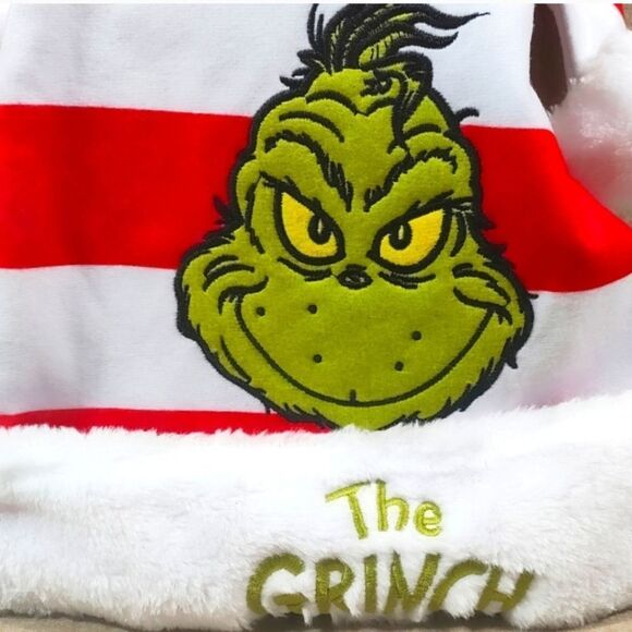 Dr. Seuss Red and White Grinch Holiday Christmas Santa Hat #7 - Picture 2 of 3